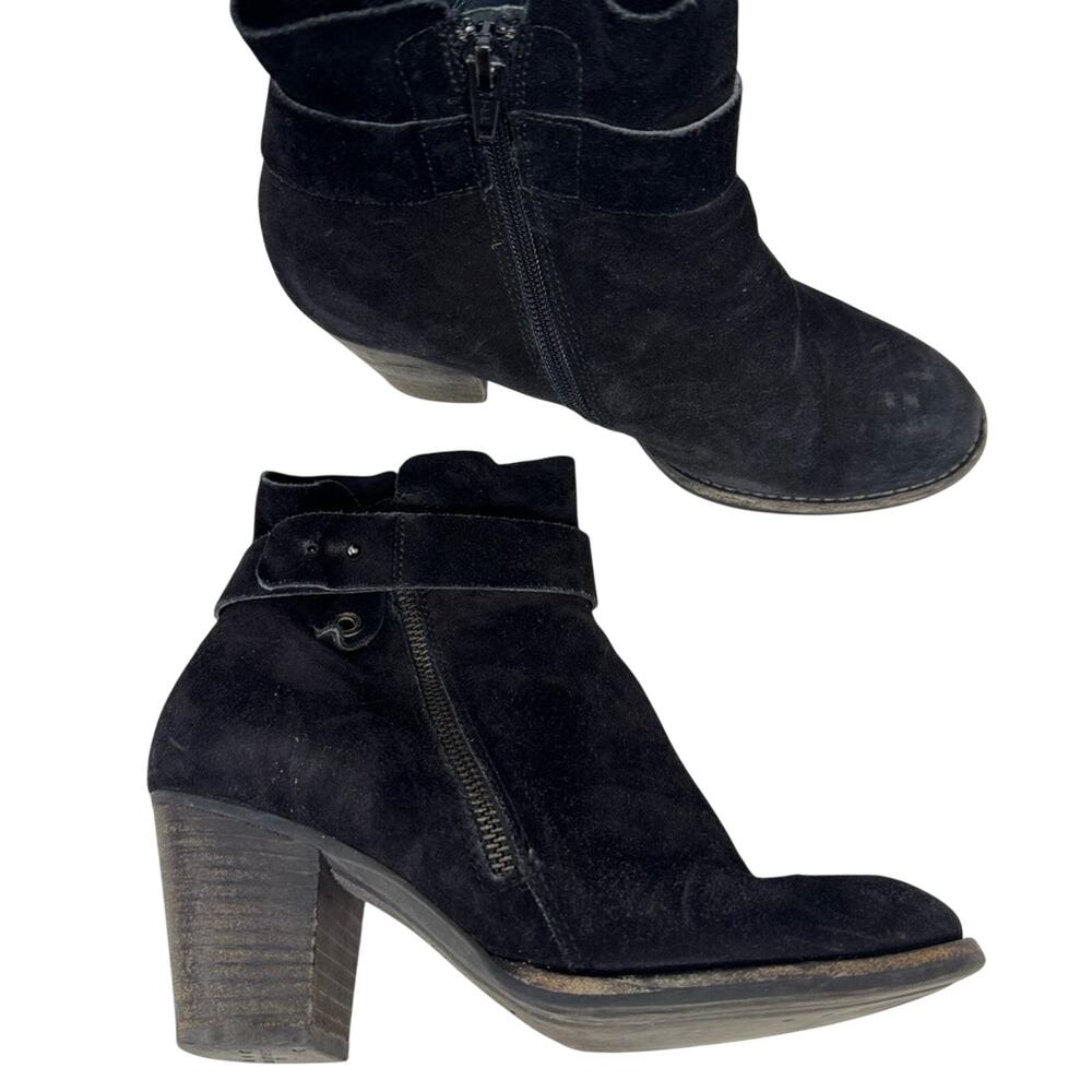 Paul Green Black Suede Stacked Heel Ankle Boots Womens 6.5 Leather Classic Fall